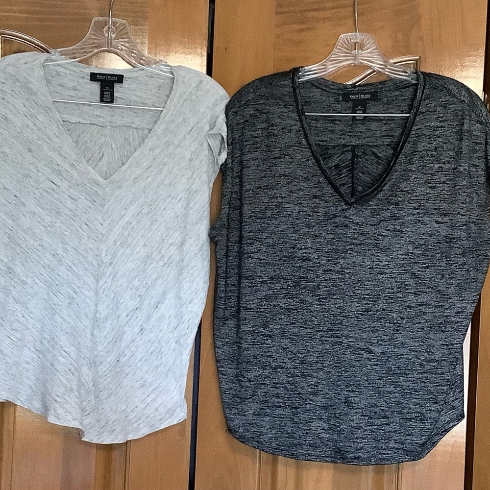 White House Black Market Short Sleeve V-Neck Tees in Light Gray and Charcoal